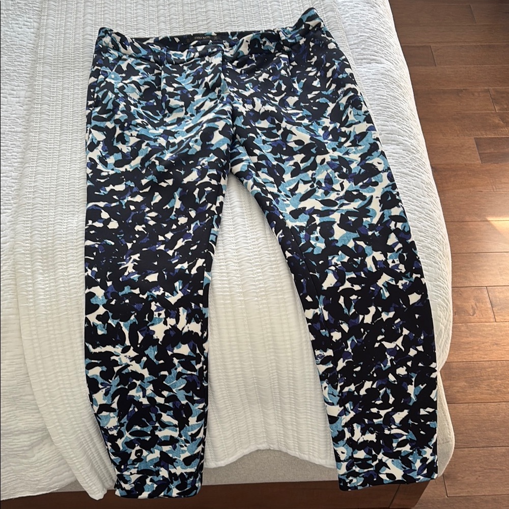 Zara Basic Blue and Black Patterned Pants